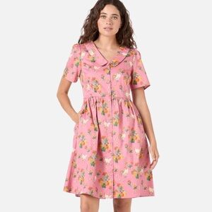 🐓 Princess Highway Pink Floral & Chickens Button-Up Dress 🐥